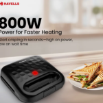 HAVELLS Quick Crunch Sandwich Maker | 800 W | Power Indicator Light Toast Sandwich Maker (Black)