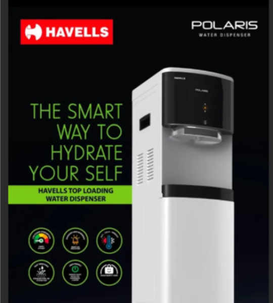 Havells Polaris Top Load Water Dispenser - Hot, Cold & Normal Water, Food-Grade ABS Body, Stainless Steel Tank, LED Indicator, Child Lock, Removable Drip Tray